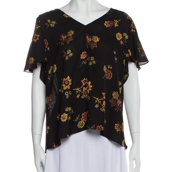 A.L.C. Tops - A.L.C. Black & Floral Print Silk Blouse, Size 8